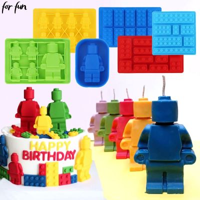 For Fun Robots Silicone Candle Mold DIY 3D Building Blocks Chocolate Fondant Cake Molds Ice Tray Christmas Gift Craft Home Decor Ice Maker Ice Cream M