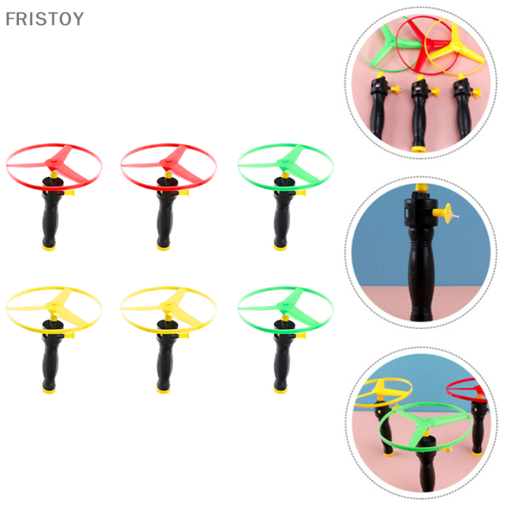 fristoy-6ชิ้นจานบินของเล่นเด็ก-จานบินเฮลิคอปเตอร์สายดึงจานบิน