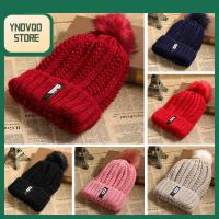 YNDVQO STORE ฤดูใบไม้ร่วง ฤดูใบไม้ผลิ ปรับได้ ปอมปอม หมวกถักไหมพรม หมวก Bobble Ball ขนาดใหญ่ ฤดูหนาวที่อบอุ่น หมวกถักสกี