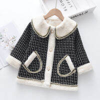 New Fashion Girls Princess Coats Thick Fur Jackets Children Plaid Elegant Clothes Little Girls Tweed Cute Clothing 2-7 Years