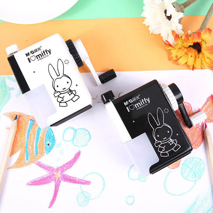 morninglight-เครื่องเขียนกระต่าย-miffy-ที่เหลาดินสอมือดำเนินการนักเรียนชั้นประถมศึกษาดินสอเอนกประสงค์ที่เหลาดินสอสีดำและสีขาวการ์ตูน-miffy-ที่เหลาดินสอ-yuko982