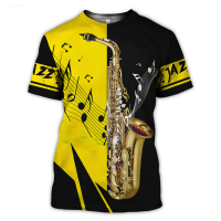 2023 NEW Casual Short Sleeved T-shirt with 3d Graphic Saxophone Pattern, Suitable for Summer Men, Oversized Pullover, Fashionable Men fashion t-shirt