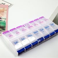 【YF】 Home Travel Weekly 7 Days Pill Box 14 Compartments Organizer Plastic Medicine Storage Dispenser Cutter Drug Cases