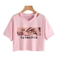 COD Harajuku Anime Womens tshirt Jujutsu Kaisen Printed Crop tops Punk short Tees Itadori Yuji Dark Eyes V-neck Gothic_01