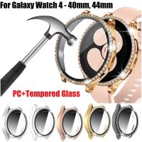 Glass Case for Samsung Galaxy watch 4 44mm 40mm Accessories Bling Diamond PC bumper Shell Screen protector Galaxy watch4 cover