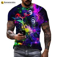 2023 New Fashion Music Art Color Neon Graffiti 3D T-shirt Rainbow Paint Splatter Tops Men Casual Streetwear Oversized T Shirt