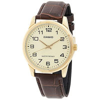 Casio Mens Stainless Steel Quart Watch with Leather Strap, Brown, 18 (Model: EAW-MTP-V001GL-9B)