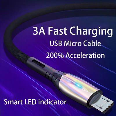 3A Fast Chargin USB Micro Cable for Samsung Xiaomi Huawei V8 Phone Accessories Data Cable Charger USB Cable With LED Indicator Cables  Converters