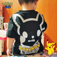 โปเกมอน Pikachu ฤดูร้อนเด็กแขนสั้นขนาดเล็กขนาดกลางสวมใส่ผ้าฝ้ายเสื้อยืดการ์ตูนถนน Tee ท็อปส์หลวมระบายอากาศสบายๆ