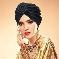 【YF】 Shining Knotted Donut Turban Caps for Women Headband Hijab Bonnet Muslim Headwear Female Head Wraps Lady Hair Loss Chemo Cap