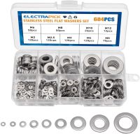 684/360 Buah Baja Tahan Karat Pencuci Datar Gasket Polos Bermacam-macam Kit Spacers Kit Sekrup Baut Pengencang Logam M2 - M10