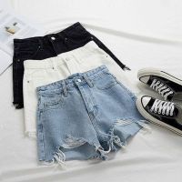 Ripped High-waisted  Jean Shorts Women Summer All-match Show Thin A-line Pants Raw Edge Frayed Wide Leg Pants Women Biker Shorts