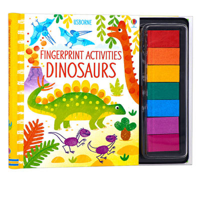 Usborne original English fingerprint activities dinosaurs Usborne classic creative fingerprint Game Book fingerprint painting dinosaur art enlightenment for young children