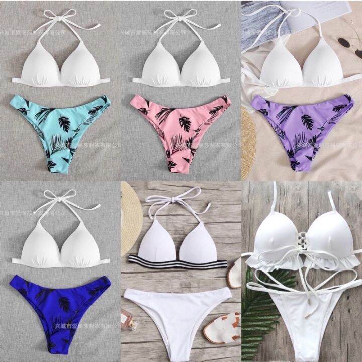 【FOUR】 Korean swimsuit Korean swimwear Push Up Solid Bikini Sets Waist