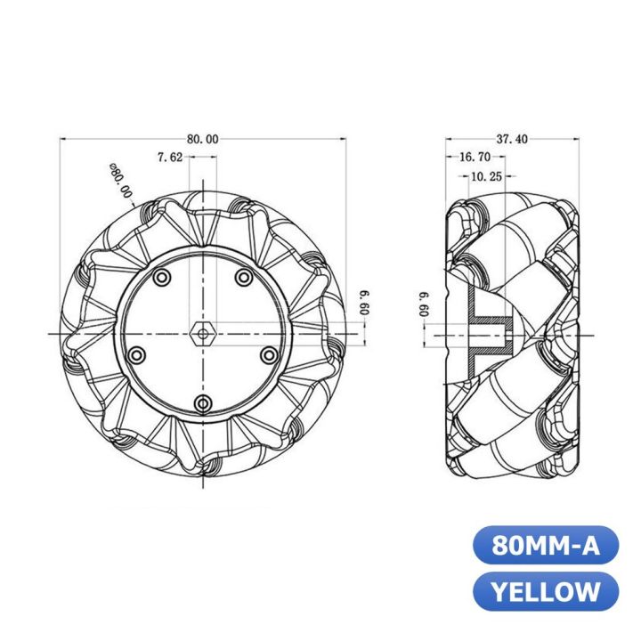 1ชุด-มี-2ล้อ-ซ้าย-ขวา-ad150-za311-ชุดล้อ-แมคคานัม-ล้อหมุนรอบทิศทาง-ขนาด-80mm-a-สีเหลือง-พร้อมแกนล้อ-ขนาด-6-7mm-yellow-mecanum-wheel-80mm-a-compatible-with-6-7mm-couplings