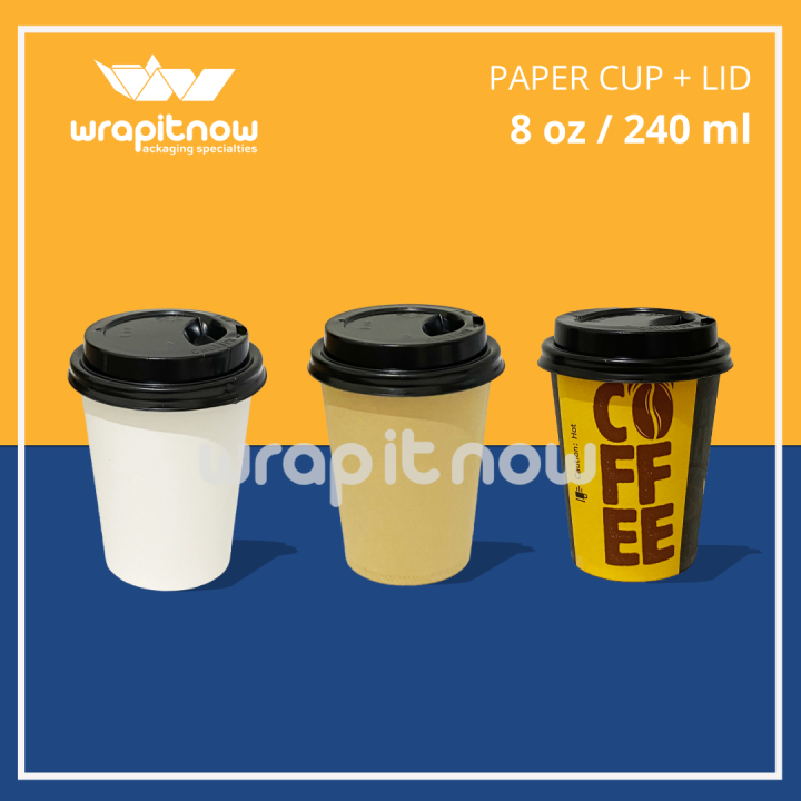 (Isi 10pcs) Papercup + LID 8 oz 240ml / gelas kerta cup kopi cup teh ...