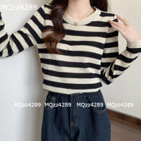 MQzz4289 ?พร้อมส่ง? เสื้อไหมพรมแขนยาวลายทาง เก๋ไก๋ ใส่ยังไงก็สวย   Free Size