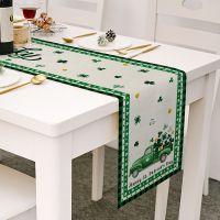Green Lucky Shamrock St. Patricks Day Table Runner, for Indoor Outdoor Home Party Table Decoration