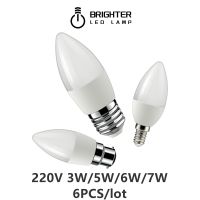 [Super bright bulb] 6ชิ้นหลอดไฟ Led โคมไฟเทียนนาที E14 E27 B22 3วัตต์5วัตต์6วัตต์7วัตต์3000พัน4000พัน6000พัน AC220v-240v สำหรับตกแต่งบ้านโคมไฟ