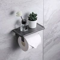 Space Aluminum Punch-free Black White Gray Three-color Mobile Phone Tissue Wall Storage Holder Bathroom Toilet Wall Storage Rack Docks Stands