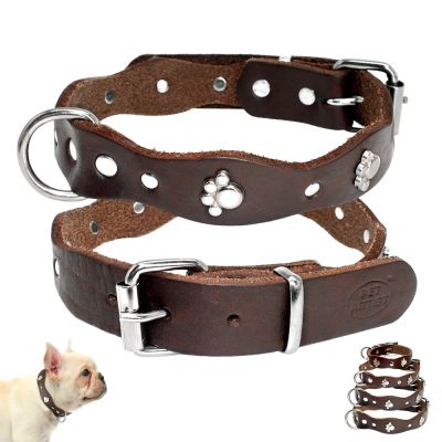 [HOT!] Soft Genuine Leather Pet Dog Collars Adjustable For Small Medium Dogs Puppy Chihuahua Pitbull Collar Brown XXS XS S M