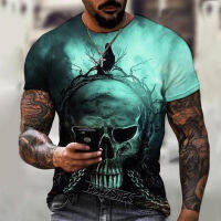 2023 New Horror Series Skull Head Brand Mens Clothing 3D Printing O-neck T-shirt Street Fashion Fashion Loose Oversize S-5XL