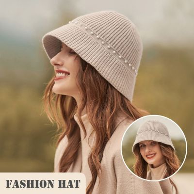 ZHUWNANA ถักนิตติ้ง หมวกบูเก็ต ป้องกันหู นุ่มนุ่มๆ หมวกชาวประมงหมวก แฟชั่นสำหรับผู้หญิง หนาอบอุ่น หมวกอ่างน้ำ สำหรับผู้หญิง
