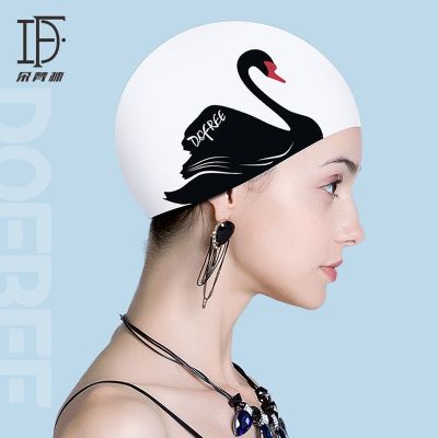 Swimming Gear Dovanlin Swimming Cap Womens Waterproof Hair Care Silicone Womens Fashionable and Comfortable Anti-Chlorine Ear Protection Printed Swimming Cap