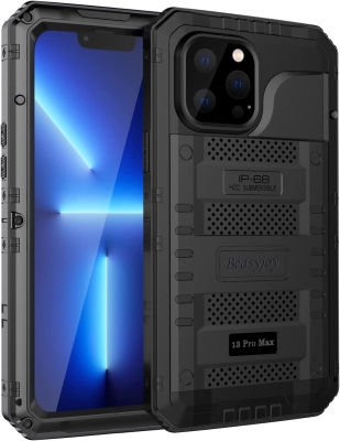 Beasyjoy for iPhone 13 Pro Max Case, Metal Waterproof Phone Case with Built-in Screen Protector, Full Body Protective Military Grade Shockproof Heavy Duty Rugged Defender Cover 6.7 Inch, Black