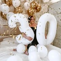 32inch Jelly White Foil Number Balloon Romantic White Theme Birthday Wedding Decorations Baby Shower Anniversary Decor Air Balls Balloons