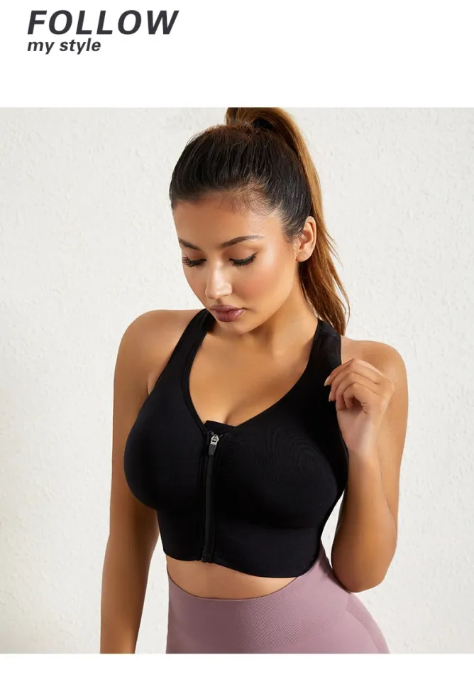 Women Sports Bras Crop Top Yoga Vest Front Zipper Plus Size