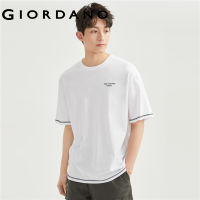 GIORDANO ผู้ชายเสื้อยืดพิมพ์ Bright Line แฟชั่น Tee Crewneck แขนสั้นฤดูร้อนหลวมสบายๆผ้าฝ้ายเสื้อ900233839449