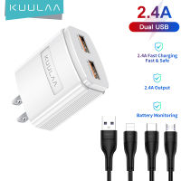 KUULAA 5V/2.4A Dual USB Charger Fast Charge Charger สำหรับ iPhone 13 12 pro/13 12 mini/11 pro max สำหรับ VIVO Xiaomi Huawei 2 พอร์ต USB Wall ชาร์จโทรศัพท์สำหรับแท็บเล็ต Android Adapter Multi Plug Travel Charger