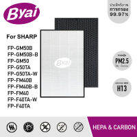 แผ่นกรอง HEPA FZ-F50HFE และแผ่นกรองคาร์บอน Sharp รุ่น FP-G50TA-W, FP-GM50B-B, FP-G50TA, FP-GM50B, FP-GM50 ยี่ห้อ Byai