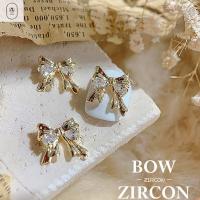 CENPAI GoldandSilver แฟชั่น Zircon แบบทำมือศิลปะการทำเล็บศิลปะตกแต่งเล็บริบบิ้นโบว์คริสตัลเครื่องประดับเล็บเพชรเทียมติดโบว์