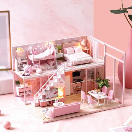 Girl doll house furniture toy diy miniature room diy wooden dollhouse l027 - ảnh sản phẩm 6