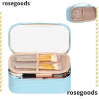 Rosegoods1 กระเป๋าเครื่องสําอาง PVC กันน้ํา แบบพกพา พร้อมช่องใส่แปรงแต่งหน้า สีฟ้าทะเลสาบ ag