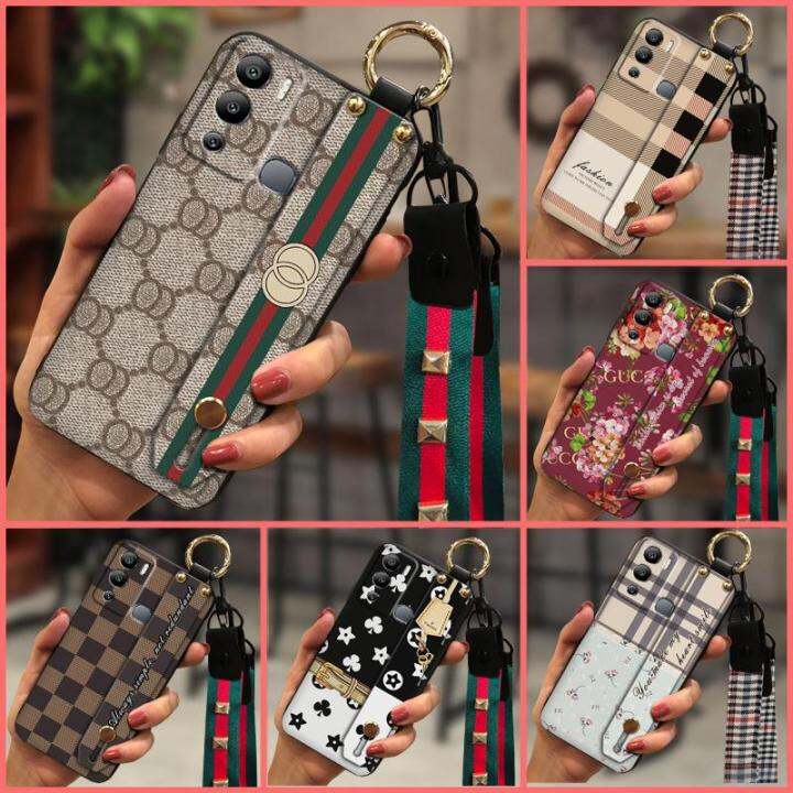 wrist-strap-waterproof-phone-case-for-infinix-hot12i-x665-new-arrival-anti-knock-plaid-texture-small-daisies-soft-tpu