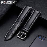 2023 ☇❁ REMZEIM Gelang Jam Tangan Kulit Anak Sapi Tali Jam Tangan Bahan Lembut 18Mm 20Mm 22Mm 24Mm dengan Gesper Baja Tahan Karat Perak