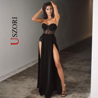 Summer 2022 y Backless Strapless Split Maxi Dress For Women Night Club Party Mesh See Through Gown Long Elegant Dresses