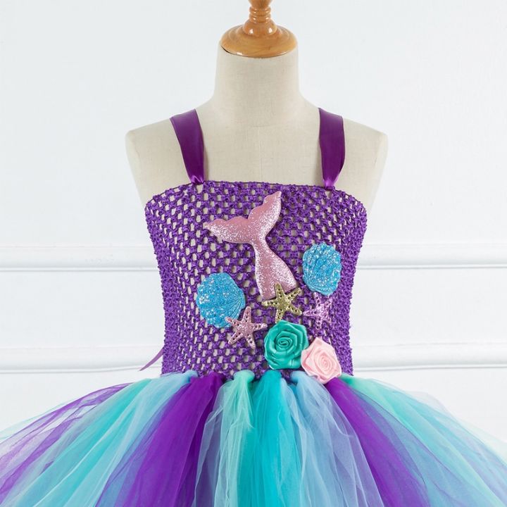 2-12y-baby-girl-cartoon-blue-pink-mermaid-costume-shell-starfish-princess-tutu-dress-children-theme-birthday-party-gift-sleeveless-sling-dress-kids-girls-halloween-school-party-performance-costume-wit