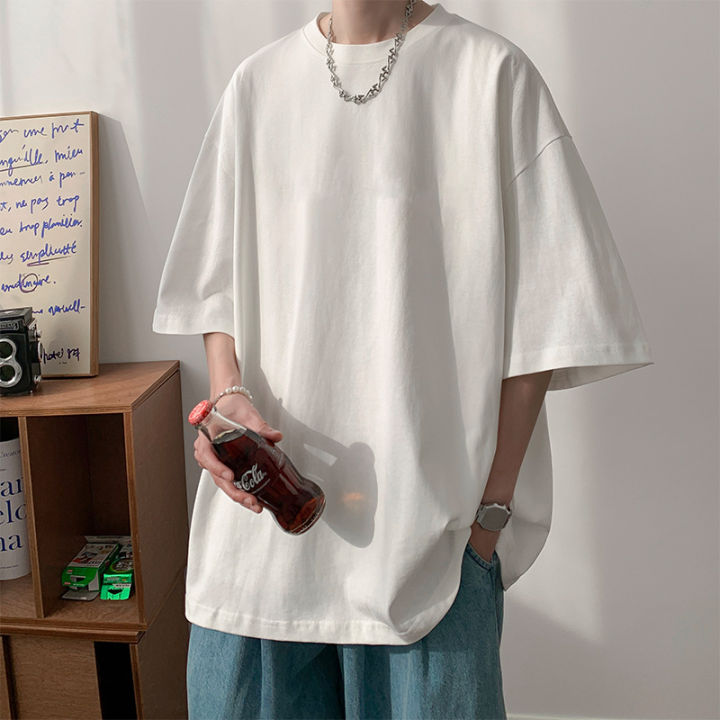 2023-ฤดูร้อนสินค้าใหม่สไตล์ฮ่องกงผู้ชายผ้าฝ้ายแขนสั้น-t-เสื้อผู้ชายเสื้อวัยรุ่นคอกลมสีทึบเสื้อยืดขายส่ง