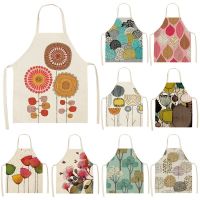 Colorful Flower Leaf Pattern Kitchen Apron Women Cotton Linen Bibs Household Cleaning Pinafore Home Cooking Aprons