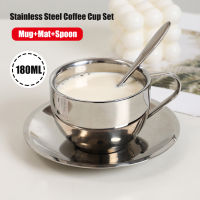 1Pc Stainless Steel Coffee Cups Set / Coffee Set / Tea Cups Set / Tea Set, Coffee Cups With Saucer, Double-Deck