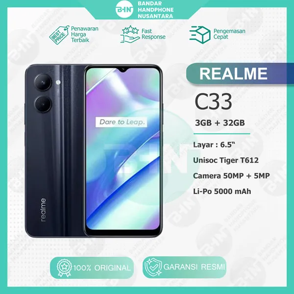 Realme C33 3/32GB Camera 50MP Android 12 Battery 5000mAh Garansi Resmi ...