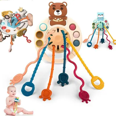 【CC】✧  Pull String Sensory Baby 6 12 Months Silicone Activity for Stroller Educational
