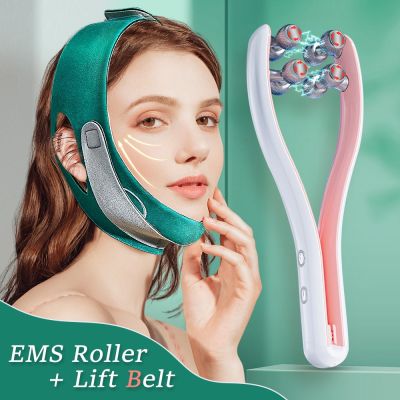EMS Face Lifting Roller RF Double Chin V Face Shaped Facial Massager Jaw Cheek Thin Slimming Facial Lift Up Belt Skin Care Tool