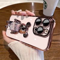【Flexible Bracket bear/Soft case/With lens film/Pink】เคส compatible for iPhone 14 pro max 13 pro max 12 pro max 11 pro max x xr xs max 7 8 plus 7 8 se2020 case transparent soft case