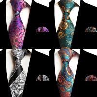 RBOCOTT Men 39;s Tie Set Purple Yellow Paisley Striped Silk Neck Ties Handkerchief Set 8cm Necktie Pocket Square For Men Wedding