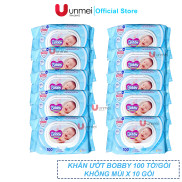 Combo Tiết Kiệm 10 Gói Khăn Ướt Bobby Care Không Hương 100 Miếng Gói